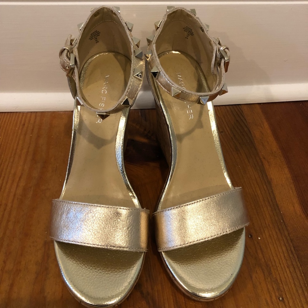 Gold Rock Stud Wedge Sandals